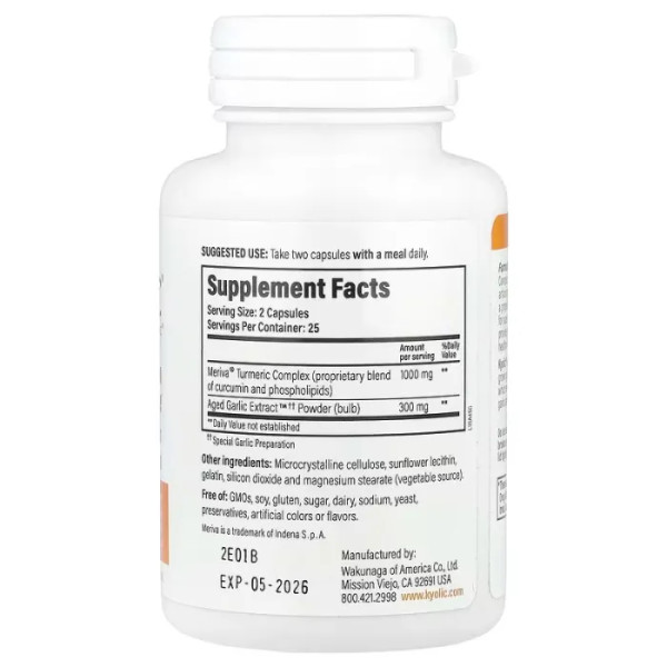 Екстракт часнику, куркумін для суглобів, Aged Garlic Extract, Curcumin, Kyolic, здорова реакція на запалення, 50 капсул