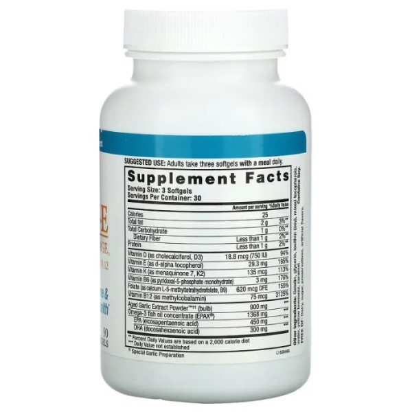 Омега-3 + AGE, D3, K2, E і B6, 9, 12, Omeg.AGE, Kyolic, здоров'я серця, кісток та імунітету, 90 гелевих капсул