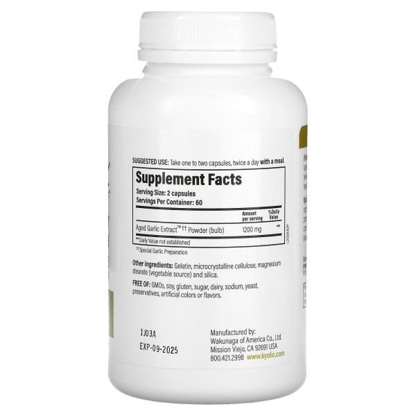 Часник, Aged Garlic, Kyolic, витриманий екстракт від серцево-судинних та імунних захворювань, 60 капсул (600 мг у капсулі)