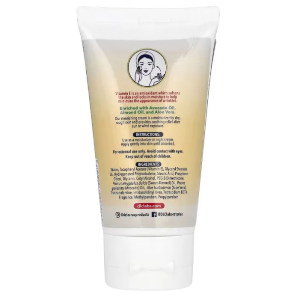 Крем для шкіри з вітаміном Е, Vitamin E Cream, De La Cruz, 6000 МО, зволожуючий, з маслом авокадо, мигдальним маслом та алое віра, 74 г