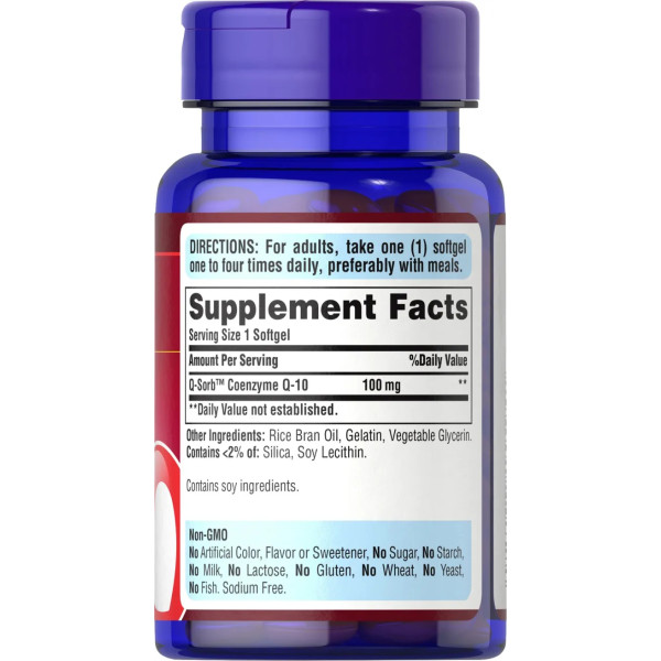 Коензим Q-10, Co Q-10, Puritan's Pride, 100 мг, 120 капсул швидкого вивільнення