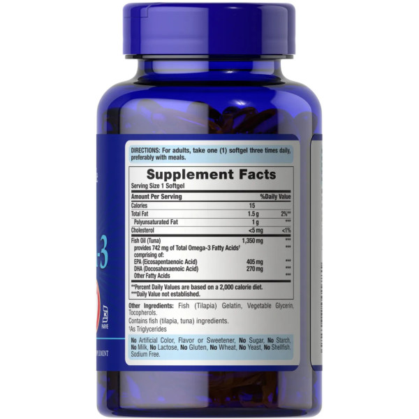 Омега-3 кошерний, Kosher Omega-3 with EPA & DHA, Puritan's Pride, 742 мг, з ЕПК та ДГК, 60 гелевих капсул