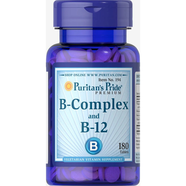 Витамины группы В, Vitamin B-Complex and Vitamin B-12, Puritan's Pride, 180 таблеток