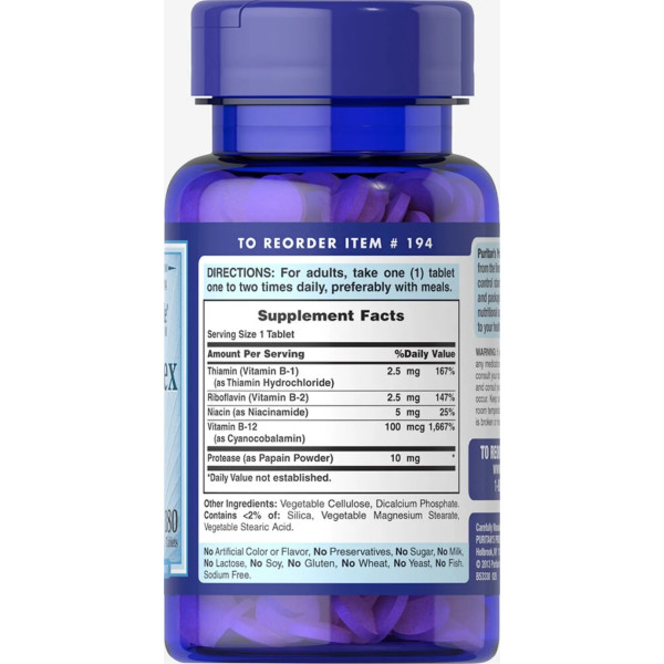 Витамины группы В, Vitamin B-Complex and Vitamin B-12, Puritan's Pride, 180 таблеток
