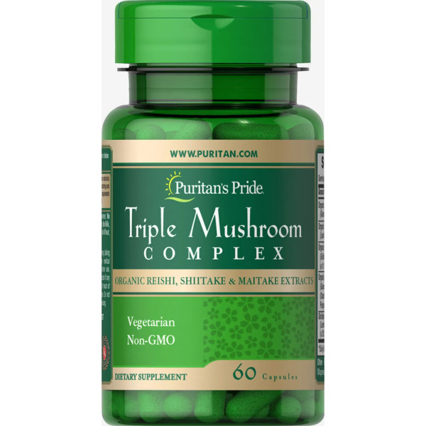 Лікувальні гриби комплекс (рейші, шіїтаке, майтаке), Triple Mushroom Complex, Puritan's Pride, 60 капсул