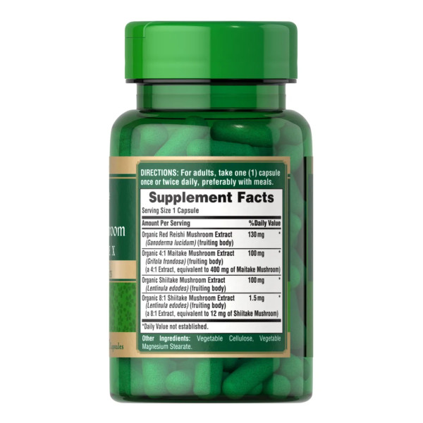 Лікувальні гриби комплекс (рейші, шіїтаке, майтаке), Triple Mushroom Complex, Puritan's Pride, 60 капсул