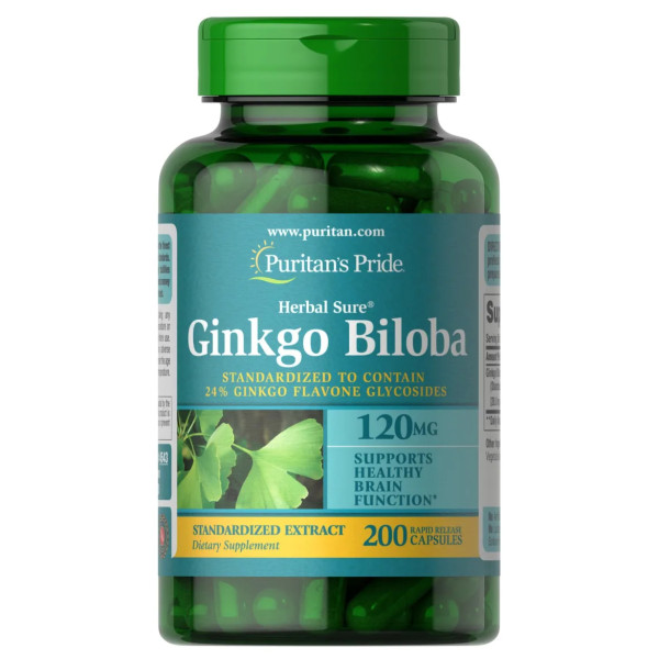 Гінкго білоба, Ginkgo Biloba, Puritan's Pride, стандартизований екстракт, 120 мг, 200 капсул