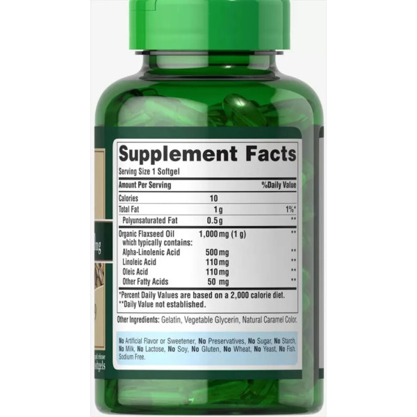 Лляне олія, Flax Oil, Puritan's Pride, 1000 мг, натуральне, 120 гелевих капсул