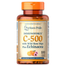 Вітамін C 500 з шипшиною та ехінацеєю, Puritan's Pride Vitamin C-500, 500 мг, 100 каплет