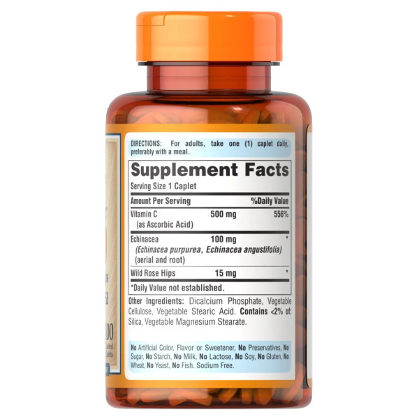 Вітамін С з шипшиною та ехінацеєю, Vitamin C-500, Puritan's Pride, 500 мг, 100 каплет