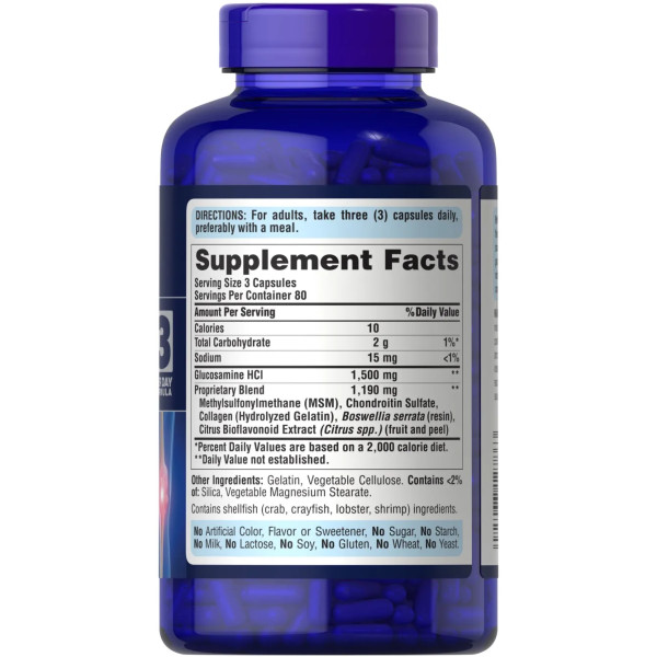 Глюкозамін, хондроїтин та МСМ, Glucosamine, Chondroitin MSM, Puritan's Pride, подвійна сила, 240 капсул