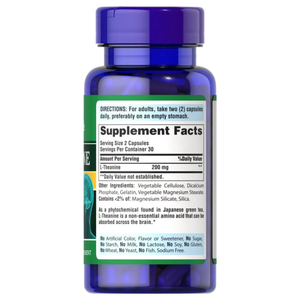 Л-теанин, L-Theanine, Puritan's Pride, 200 мг, 60 капсул