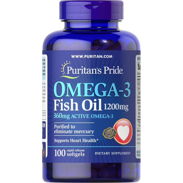 Омега-3 риб'ячий жир, Omega-3 Fish Oil, Puritan's Pride, 1200 мг, 360 мг активного, 100 гелевих капсул