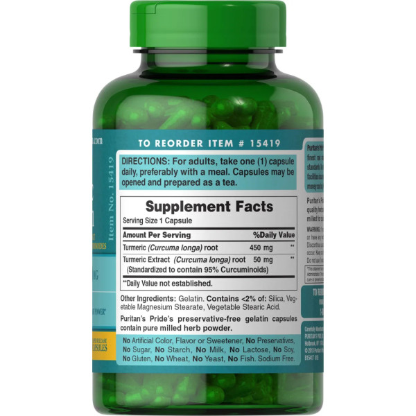 Куркумін, Turmeric Curcumin, Puritan's Pride, 500 мг, 90 капсул