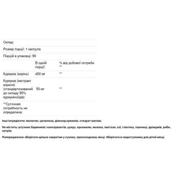 Куркумін, Turmeric Curcumin, Puritan's Pride, 500 мг, 90 капсул
