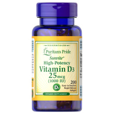 Вітамін D3 25 мкг (1000 МО), Puritan's Pride Vitamin D3, 200 гелевих капсул