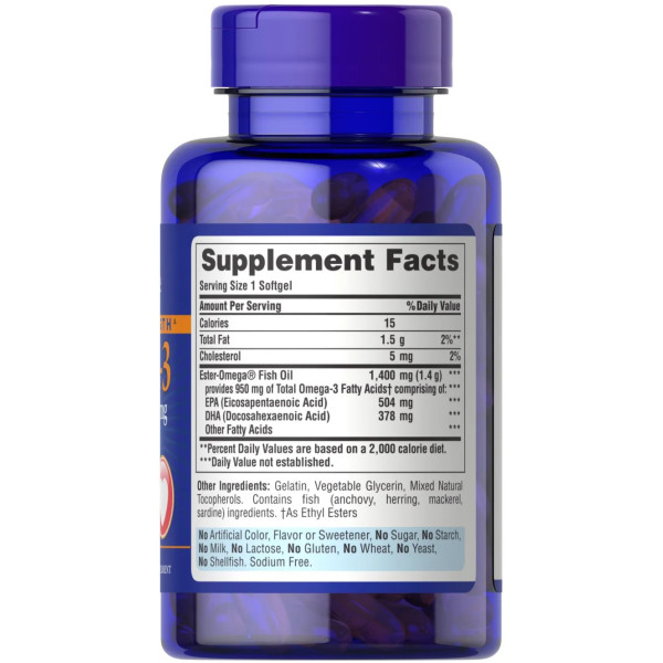 Омега-3 риб'ячий жир, Omega-3 Fish Oil, Puritan's Pride, 1400 мг (950 мг активного омега-3), 60 гелевих капсул