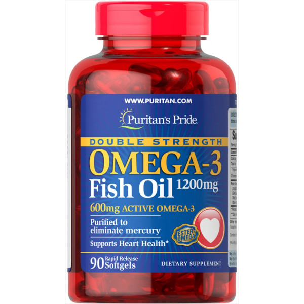 Омега-3 риб'ячий жир, Omega-3 Fish Oil, Puritan's Pride, подвійна сила, 1200\/600 мг, 90 капсул
