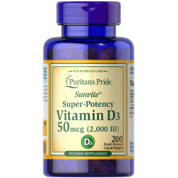 Вітамін D3 2000 МО, Puritan's Pride Vitamin D3, 200 капсул