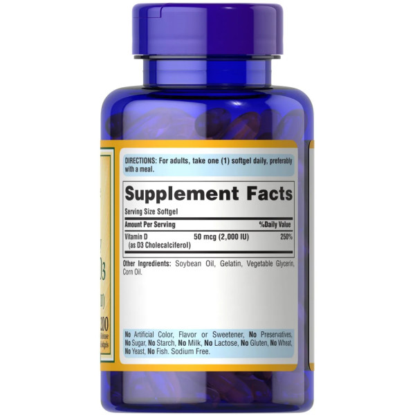 Вітамін D3, Vitamin D3, Puritan's Pride, 2000 МО, 200 капсул