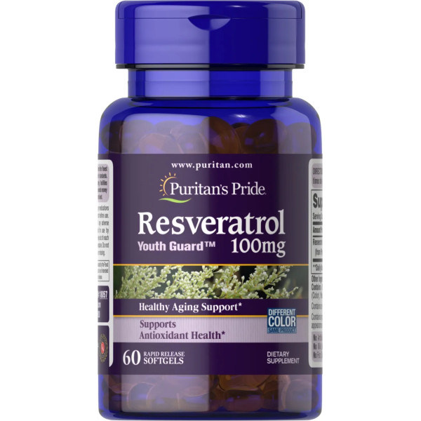 Ресвератрол, Resveratrol, Puritan's Pride, 100 мг, 60 гелевих капсул з швидким вивільненням