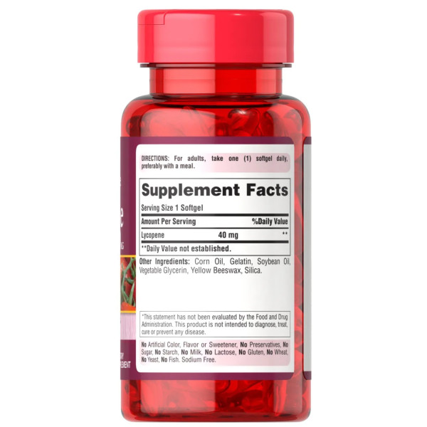 Лікопін, Lycopene, Puritan's Pride, 40 мг, 60 гелевих капсул