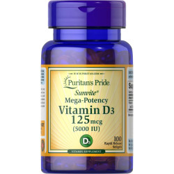 Вітамін D3 5000 МО, Puritan's Pride Vitamin D3, 100 гелевих капсул
