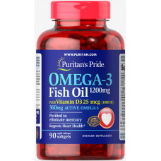 Омега-3 риб'ячий жир з вітаміном D3, Puritan's Pride Omega-3 Fish Oil of Vitamin D3, 1200 мг/1000 МО, 90 гелевих капсул
