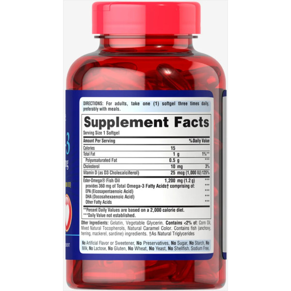 Омега-3 риб'ячий жир + вітамін D3, Omega-3 Fish Oil of Vitamin D3, Puritan's Pride, 1200\/1000 МО, 90 гелевих капсул