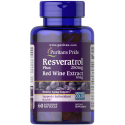 Ресвератрол 250 мг, Puritan's Pride Resveratrol, з екстрактом червоного вина, 60 м'яких капсул