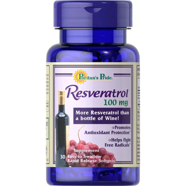 Ресвератрол, Resveratrol, Puritan's Pride, пробний розмір, 100 мг, 30 гелевих капсул