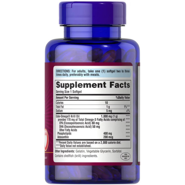 Масло криля, Red Krill Oil, Puritan's Pride, 1000 мг, 60 гелевих капсул