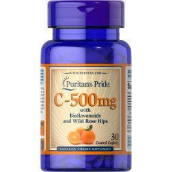 Витамин C 500 мг, Puritan's Pride Vitamin C, с биофлавоноидами и шиповником, 30 каплет