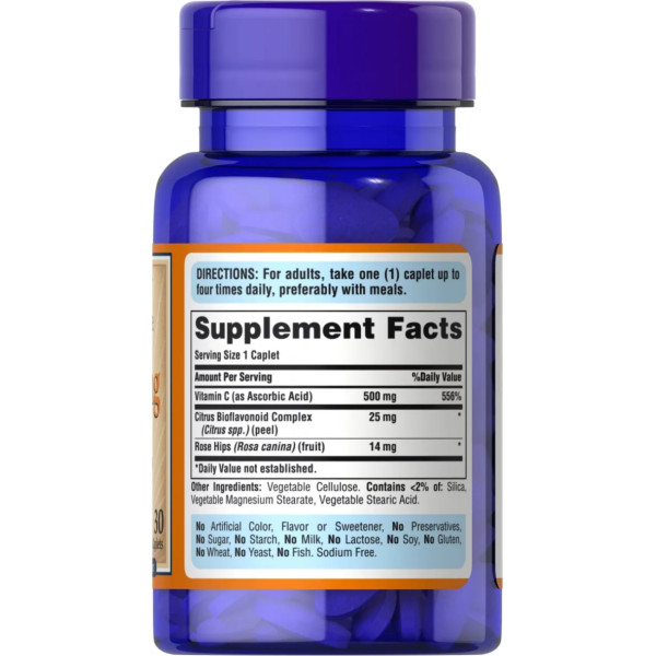 Вітамін С з біофлавоноїдами і шипшиною, Vitamin C, Puritan's Pride, 500 мг, 30 каплет