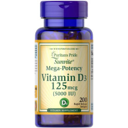 Витамин D3 125 мкг 5000 МЕ, Puritan's Pride Vitamin D3, 200 капсул
