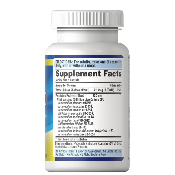 Пробіотик-10 з вітаміном D, Probiotic 10 with Vitamin D, Puritan's Pride, 20 млрд активних культур, для підтримки здоров'я імунної системи, 60 капсул