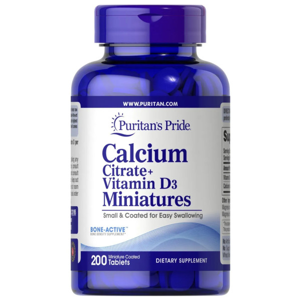Кальцій цитрат + вітамін D3, Calcium Citrate + Vitamin D3 Miniatures, Puritan's Pride, 200 таблеток