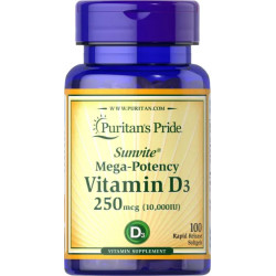 Вітамін D3 250 мкг 10000 МО, Puritan's Pride Vitamin D3, 100 капсул