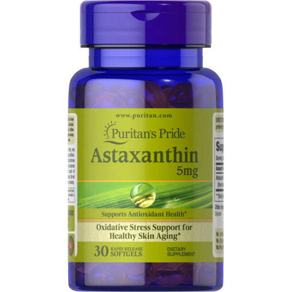 Астаксантин, Astaxanthin, Puritan's Pride, 5 мг, 60 капсул