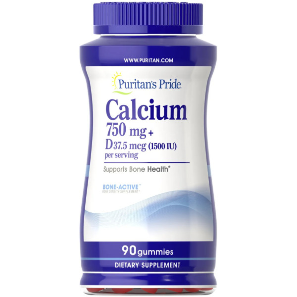 Кальцій плюс вітамін D3, Calcium + Vitamin D, Puritan's Pride, 750 мг \/ 37,5 мкг (1500 МО), 90 жувальних цукерок