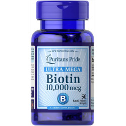 Биотин 10000 мкг, Puritan's Pride Biotin, 50 гелевых капсул