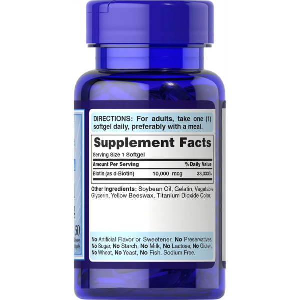 Біотин, Biotin, Puritan's Pride, 10 000 мкг, 50 гелевих капсул
