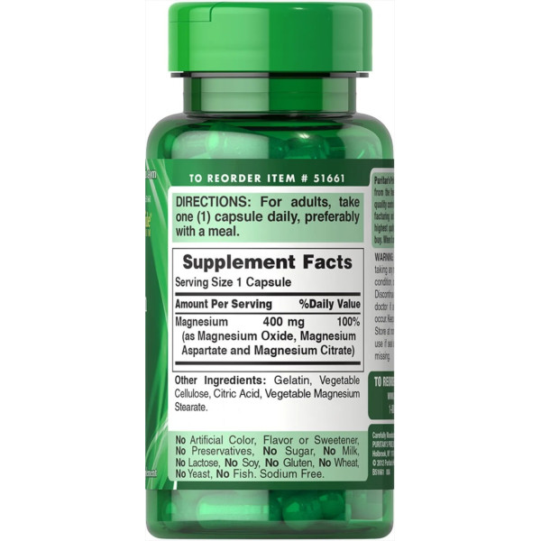 Магній, потрійний комплекс, Triple Magnesium Complex, Puritan's Pride, 400 мг, 60 капсул швидкого вивільнення