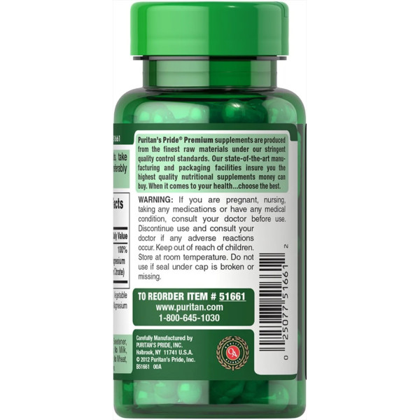 Магній, потрійний комплекс, Triple Magnesium Complex, Puritan's Pride, 400 мг, 60 капсул швидкого вивільнення