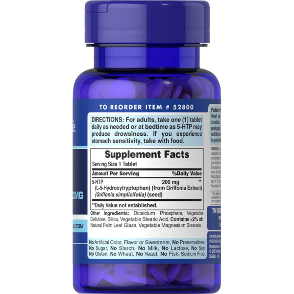 5-HTP (5-Гидрокситриптофан), Griffonia Simplicifolia, Puritan's Pride, 200 мг, 30 таблеток