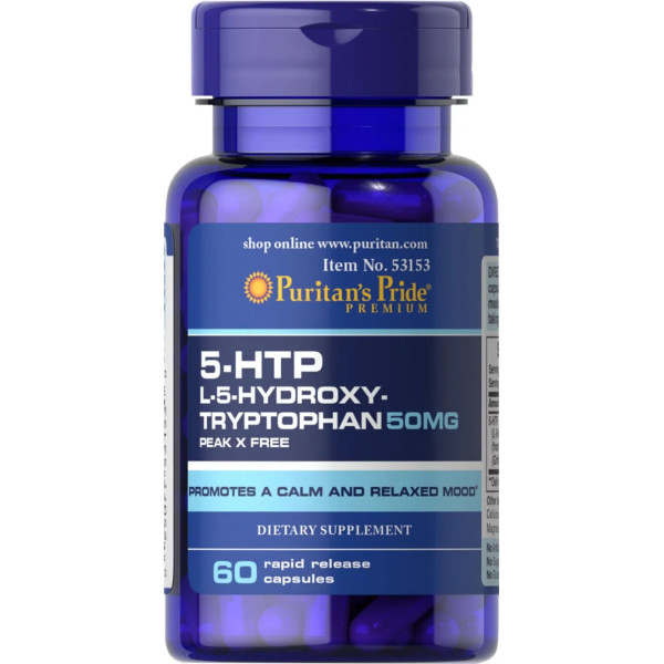 5-HTP (5-гідрокситриптофан), Griffonia Simplicifolia, Puritan's Pride, 50 мг, 60 капсул