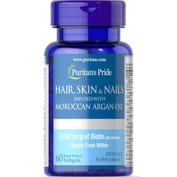 Волосся, шкіра, нігті + арганова олія, Hair, Skin & Nails with Moroccan Argan Oil, Puritan's Pride, 60 капсул