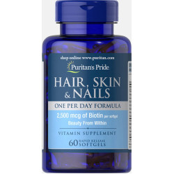 Формула для волосся, шкіри та нігтів, Puritan's Pride Hair, Skin & Nails, 1 на день, 60 капсул