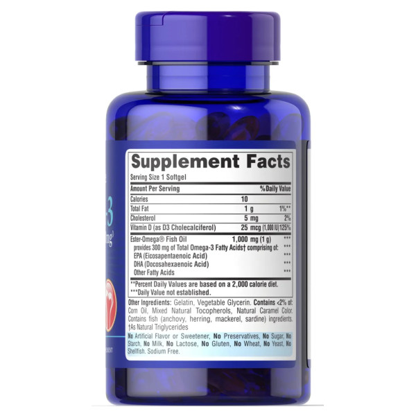 Омега-3, риб'ячий жир, Omega-3 Fish Oil, Puritan's Pride, для кісток, 1000 мг, 60 гелевих капсул