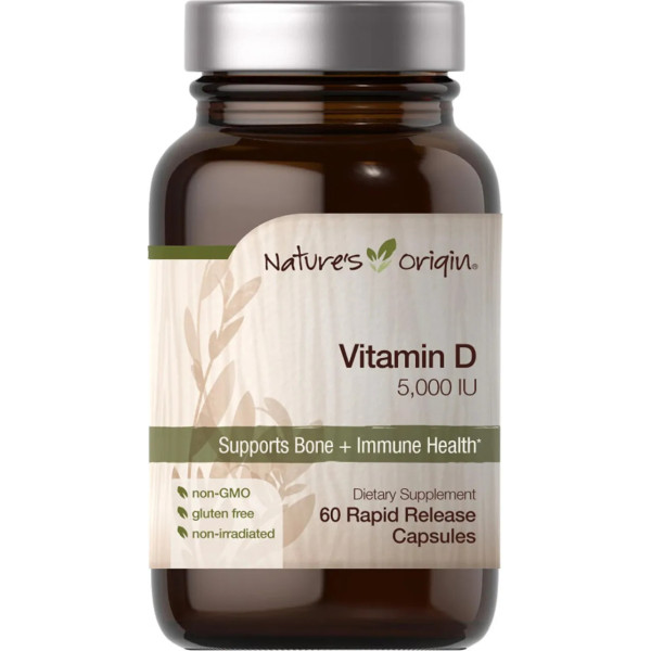 Витамин D, Vitamin D Nature's Origin, Puritan's Pride, 5000 МЕ, 60 капсул